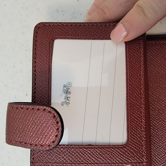 COACH Medium Corner Zip Wallet Cross Grain Leather Metallic Pink/Purple/Blush - Picture 10 of 16